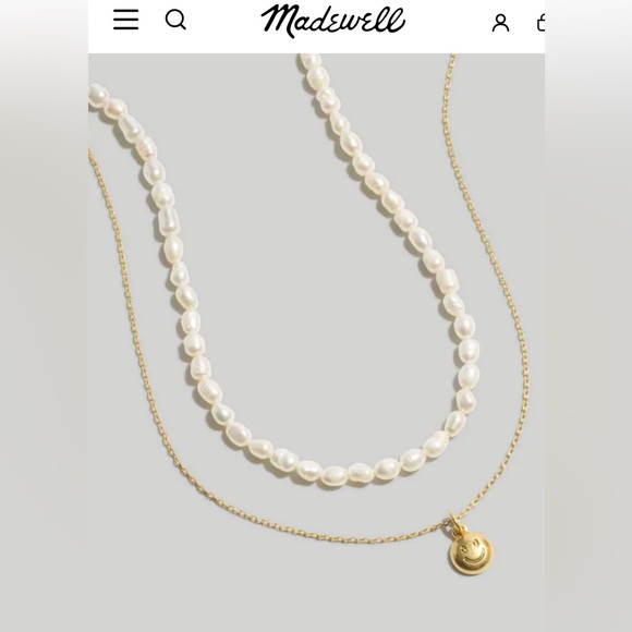 Madewell Two Piece Freshwater Pearl & Smiley Face Necklace Set - Picture 6 of 7